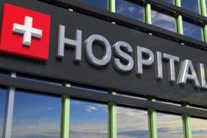 Hospital Building with Sign